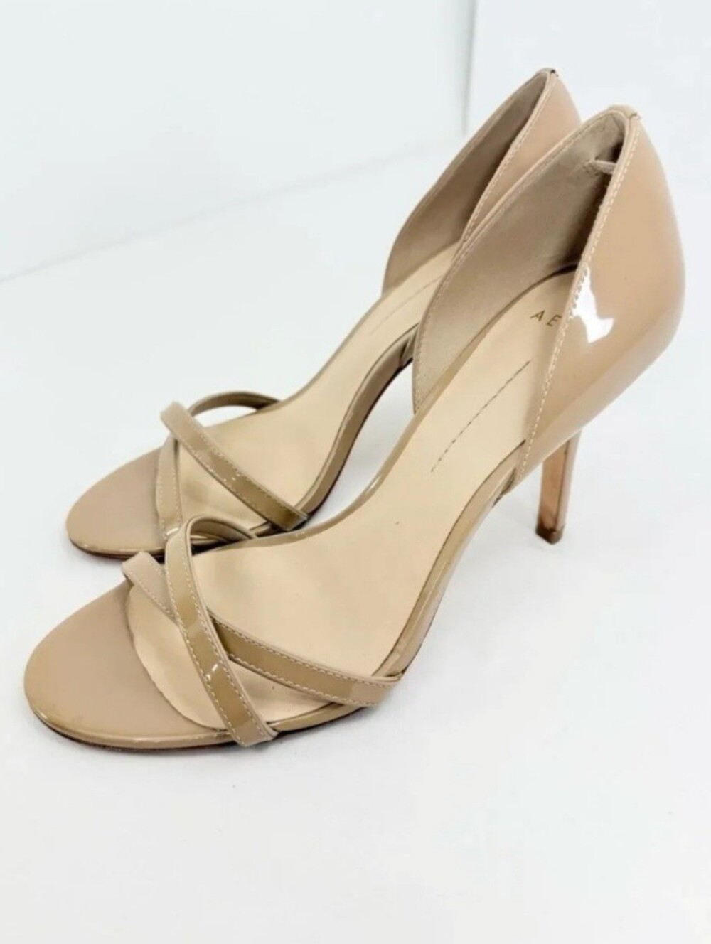 Aerin Patent Leather Beige Open-Toe Stiletto Heels